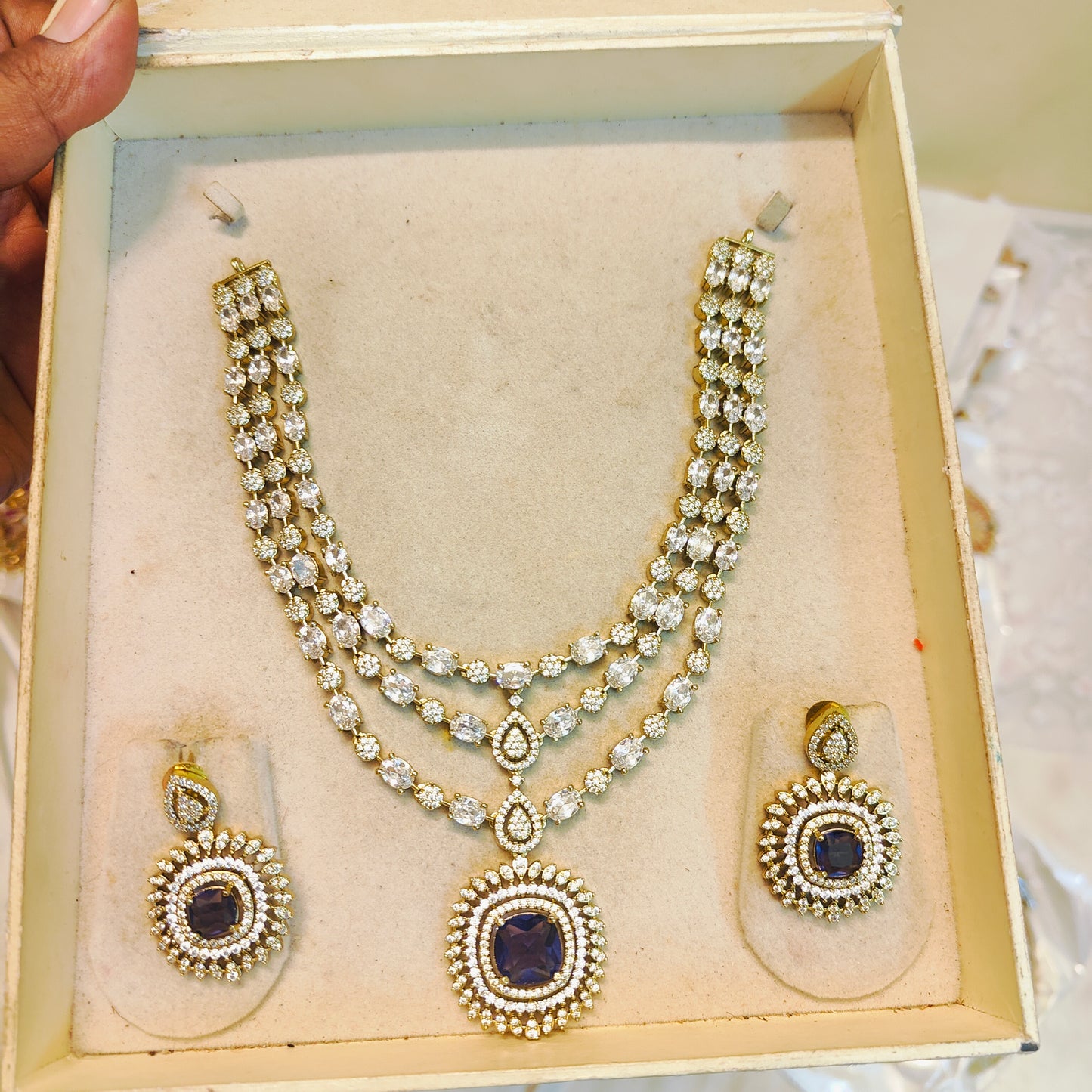 Radiant sapphire blue trio necklace set
