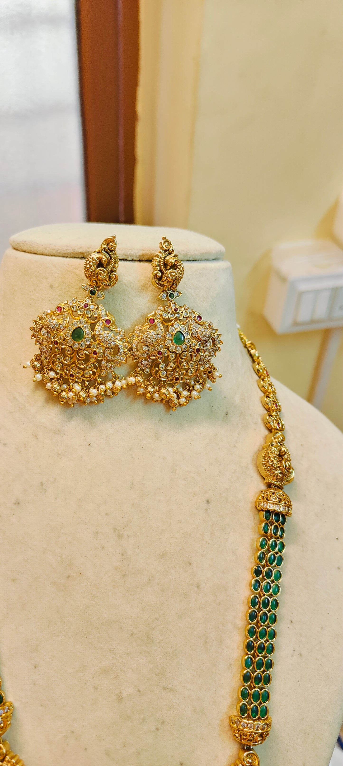 Heritage inspired emerald stones gold antique finish haram premium quality