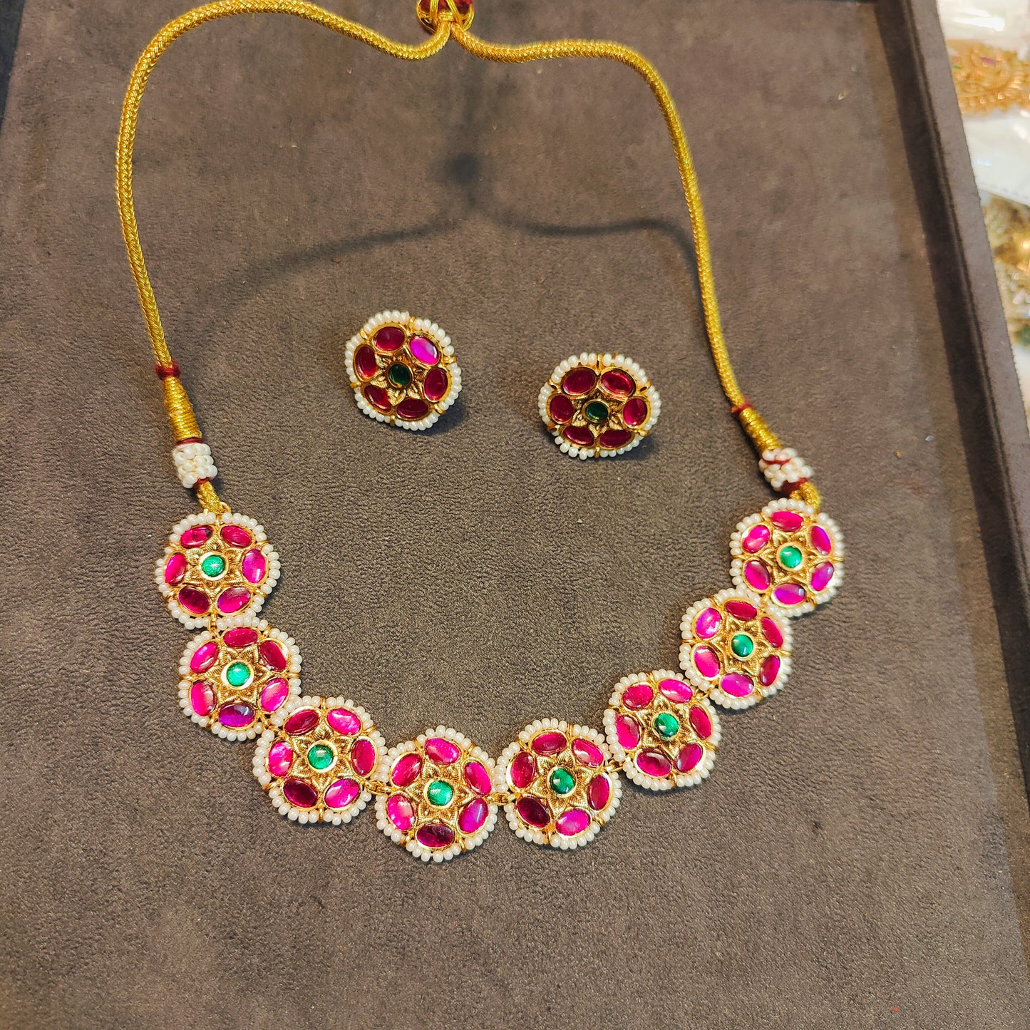 Ruby blossom jadau kundan necklace set