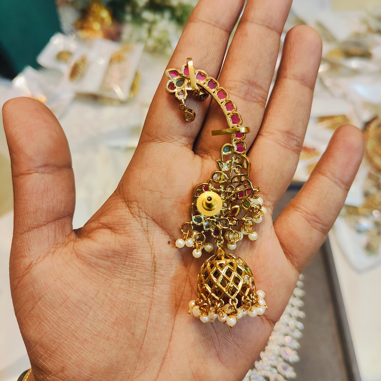 Antique ruby emerald peacock earcuff jhumka