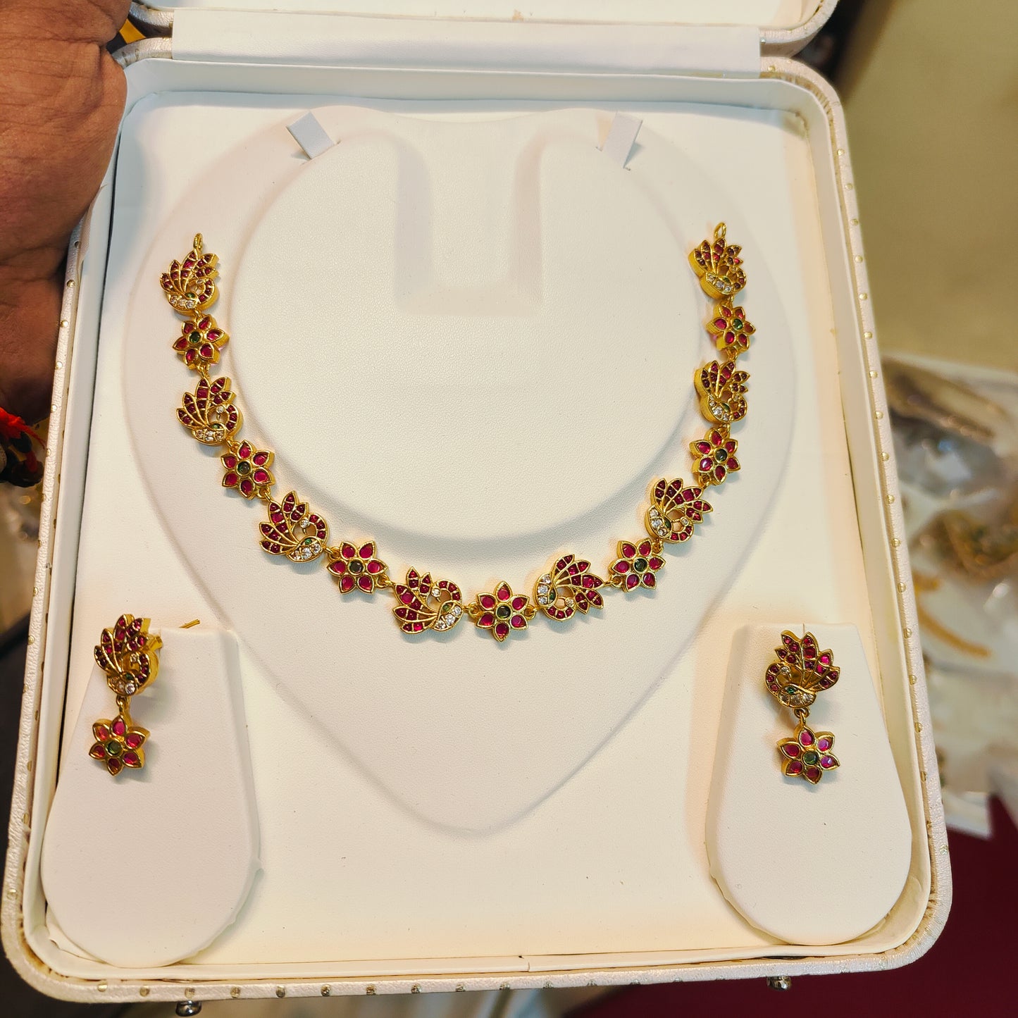 Ruby blossom floral necklace set