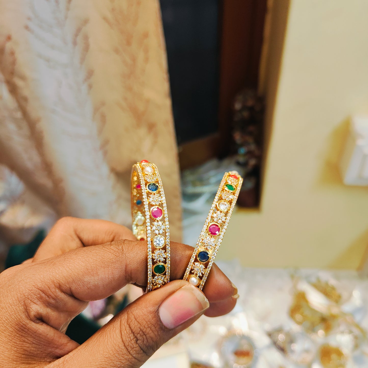 Traditional multi stone cz bangles