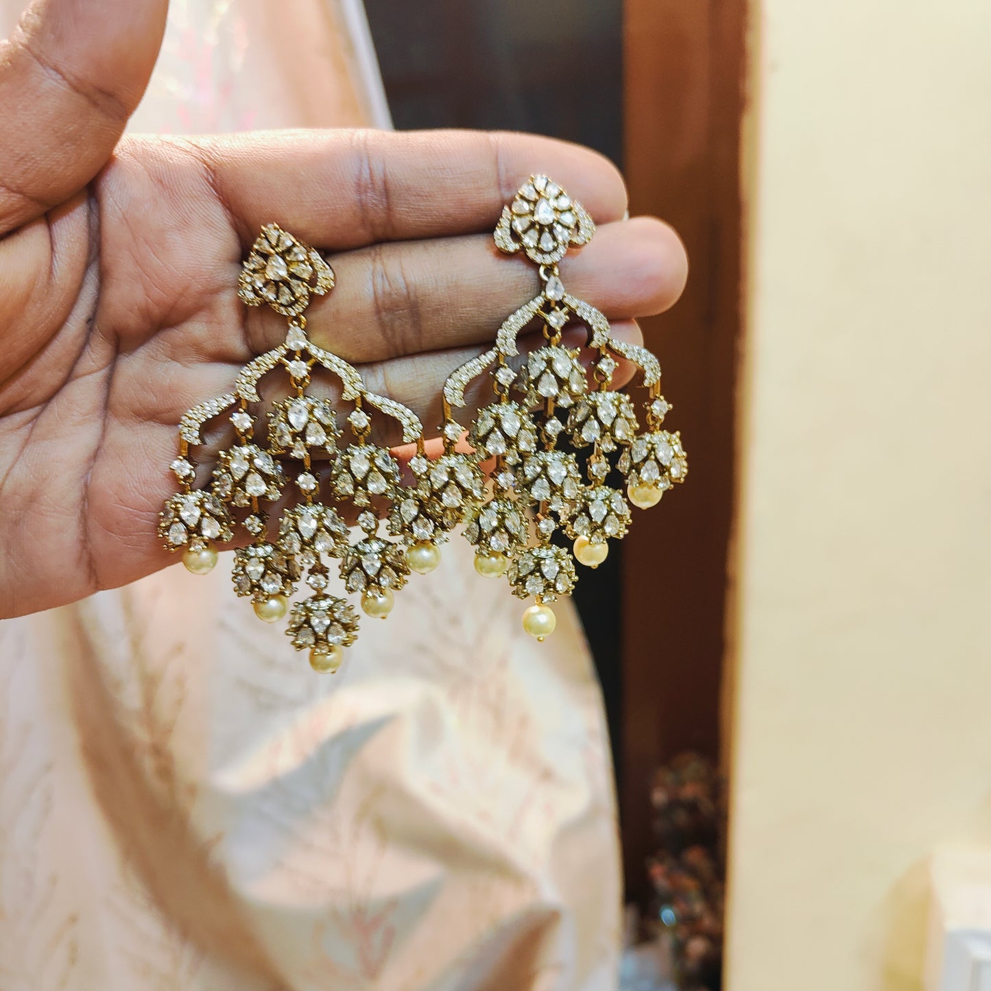 Zirconium stones chandbali earrings