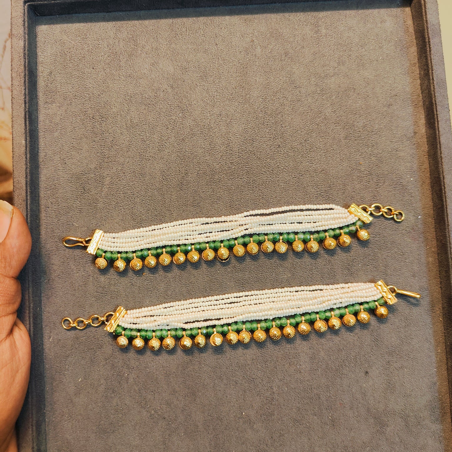 Sugar beads pearl ear chain with nakshi accent