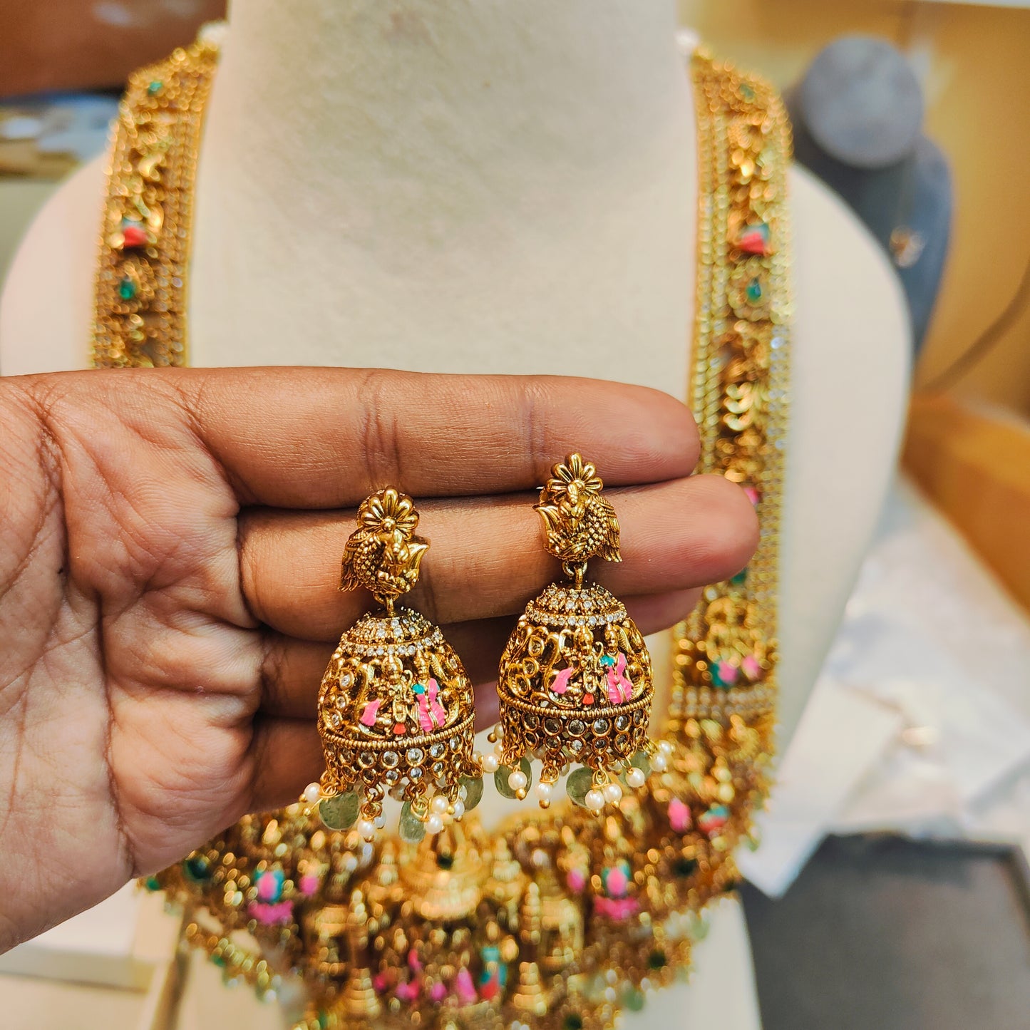 Exquisite Handcrafted Gold replica gold antique nakshi work RamSeetha Haram