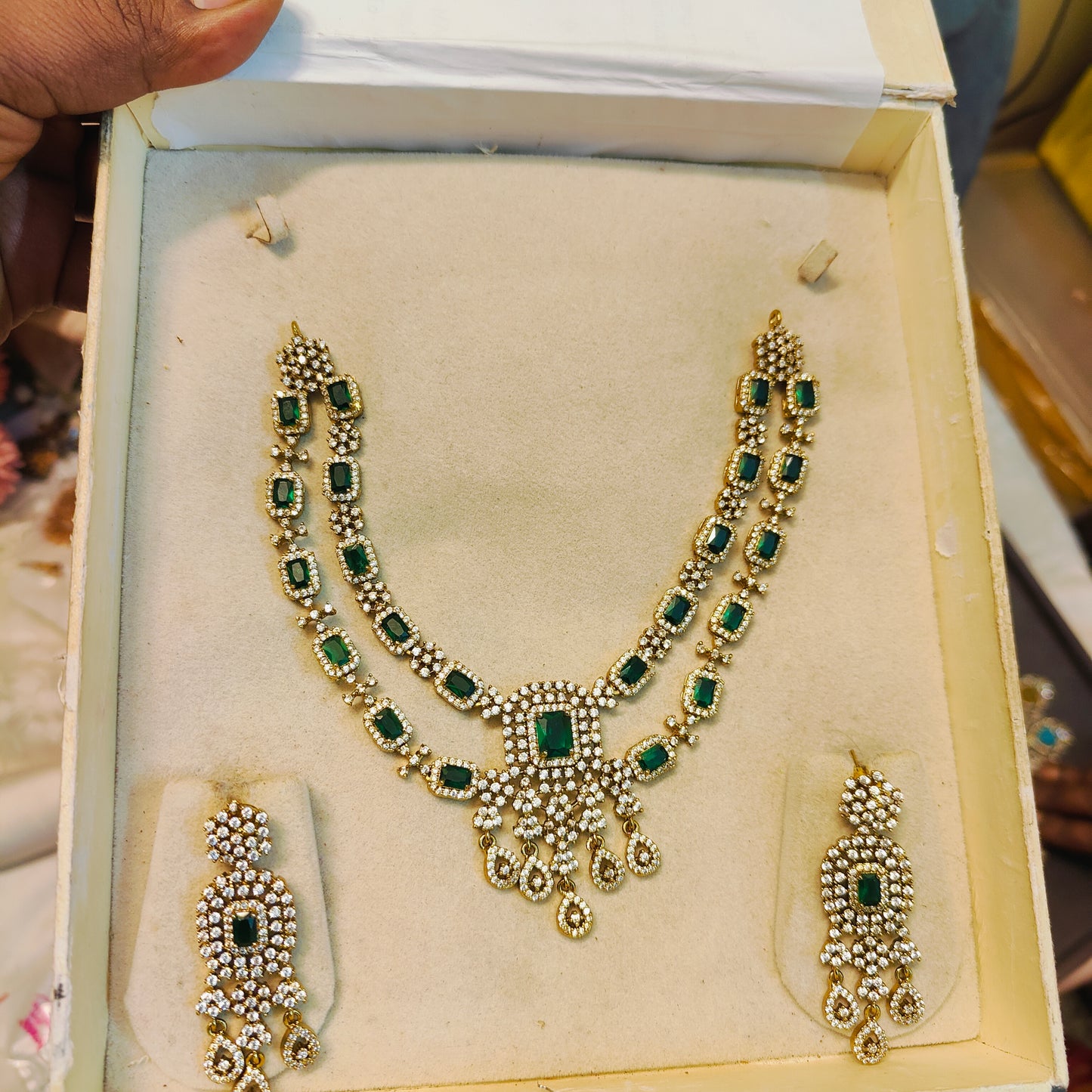 Emerald CZ layered necklace set