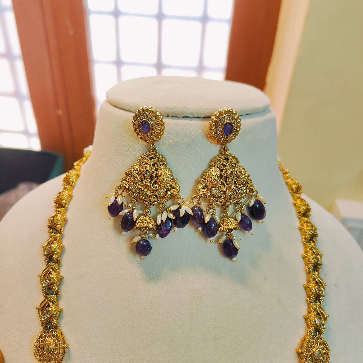 Gold Nakshi Temple haram with purple accents