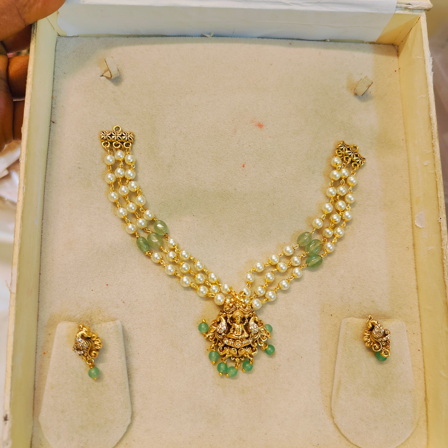 Gold nakshi Lakshmi pearl kids choker set