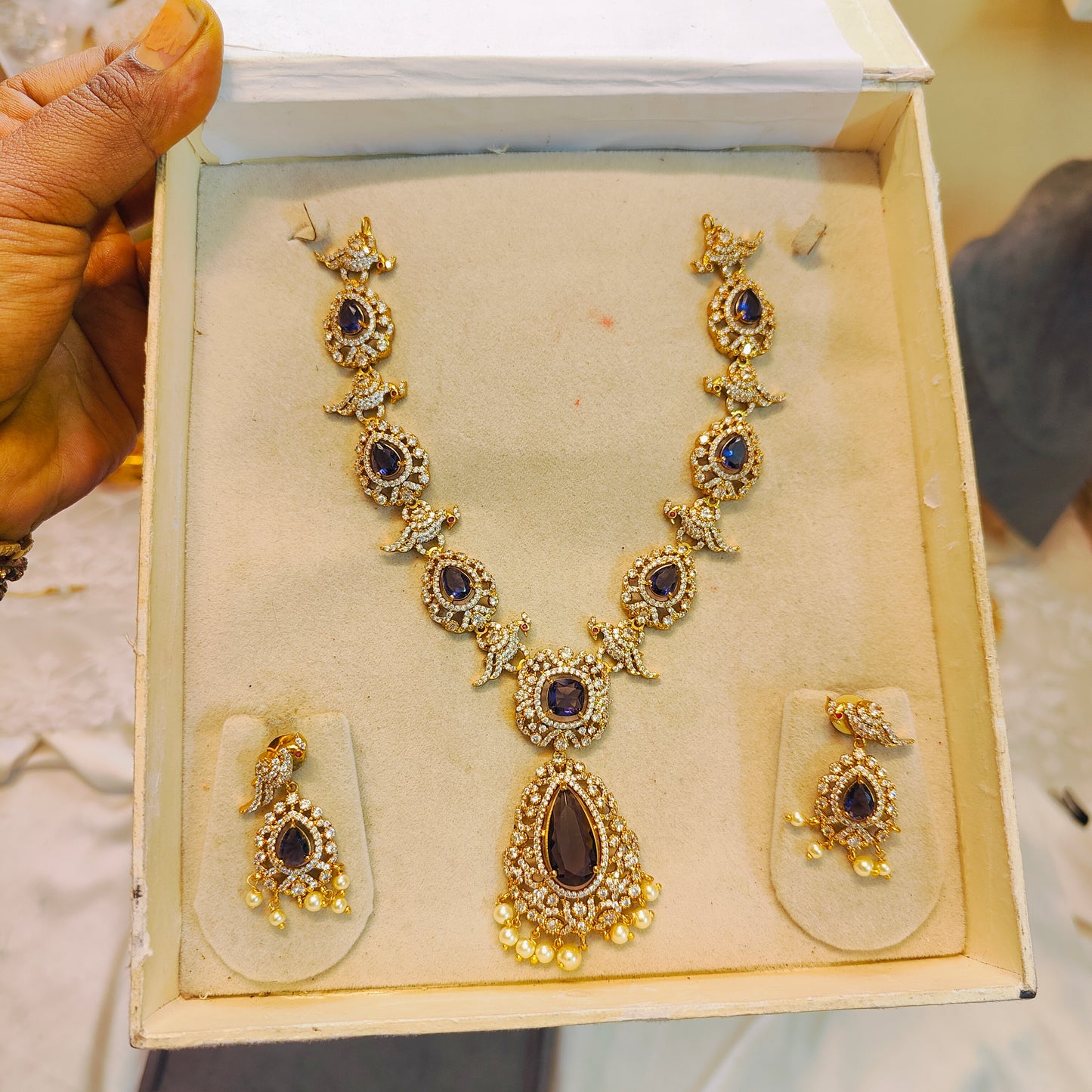 Royal Sapphire Bird Cz necklace set