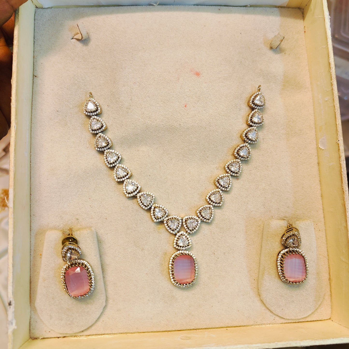 Blush pink Moissanite Jadau Necklace set
