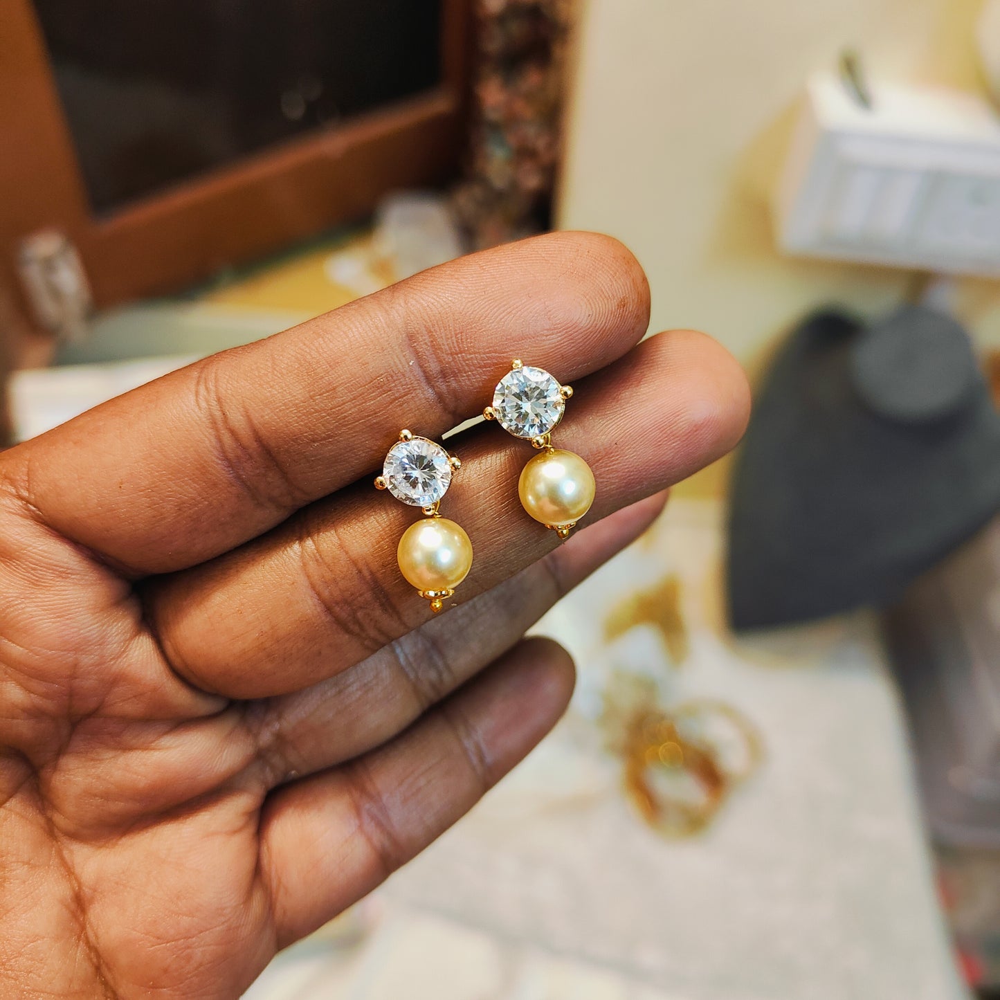 Panchaloham CZ pearl stud with screw back earrings