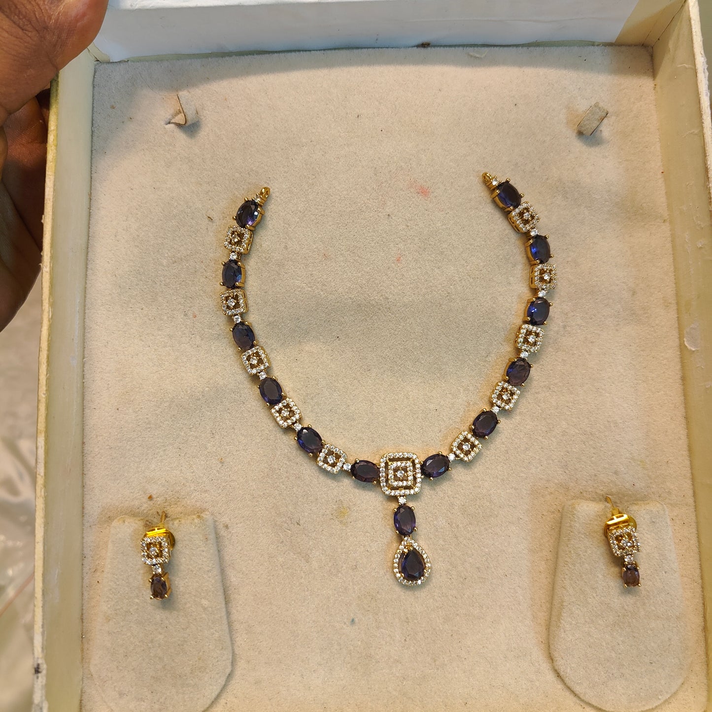 Purple AD stones jadau necklace set