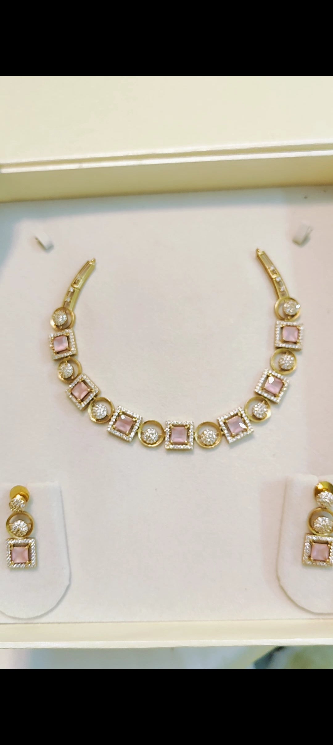 Cz stone gold plated jadau necklace set