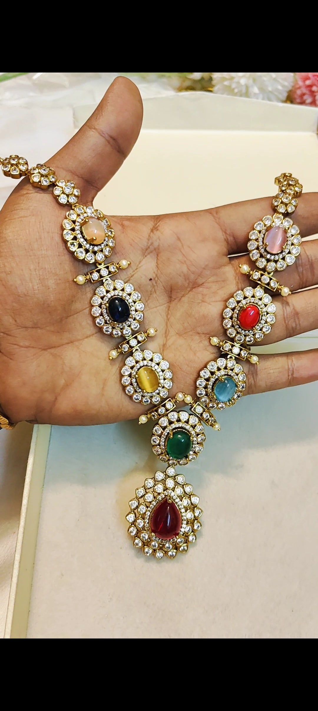 Elegant navratna gemstone neckset