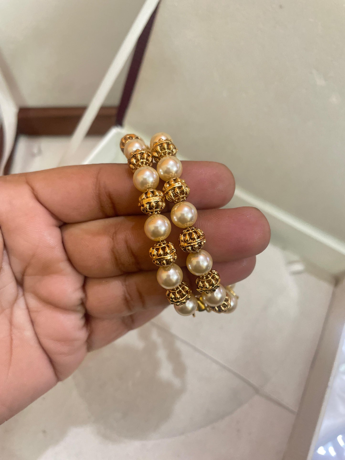 Handmade pearl gold nakshi bangles
