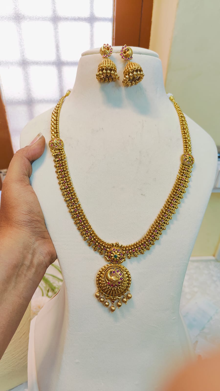 Gold antique finish haram necklace set