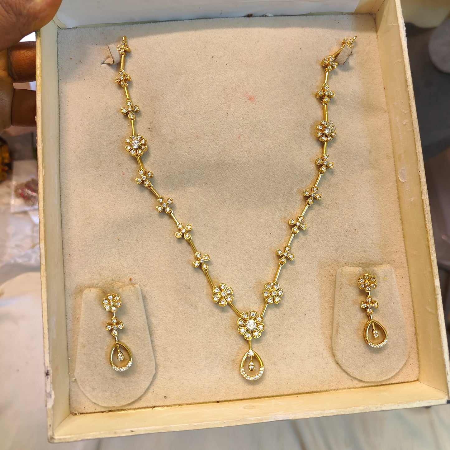 Minimal Cz stone gold plated necklace set