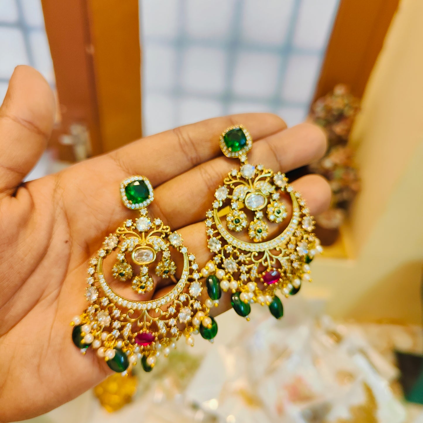 Grand kundan chandbali earrings