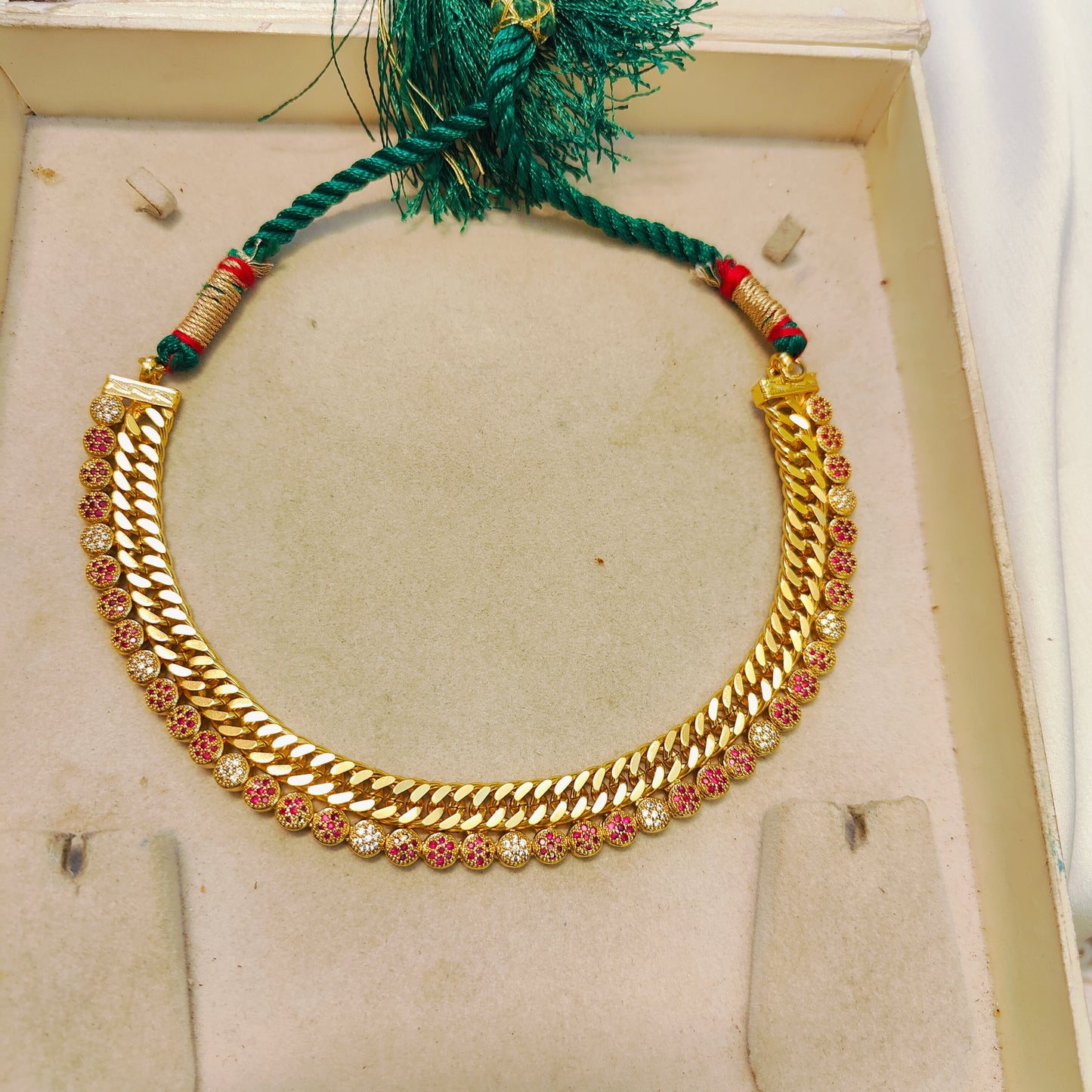 Radiant jalebi necklace with ruby cz stones