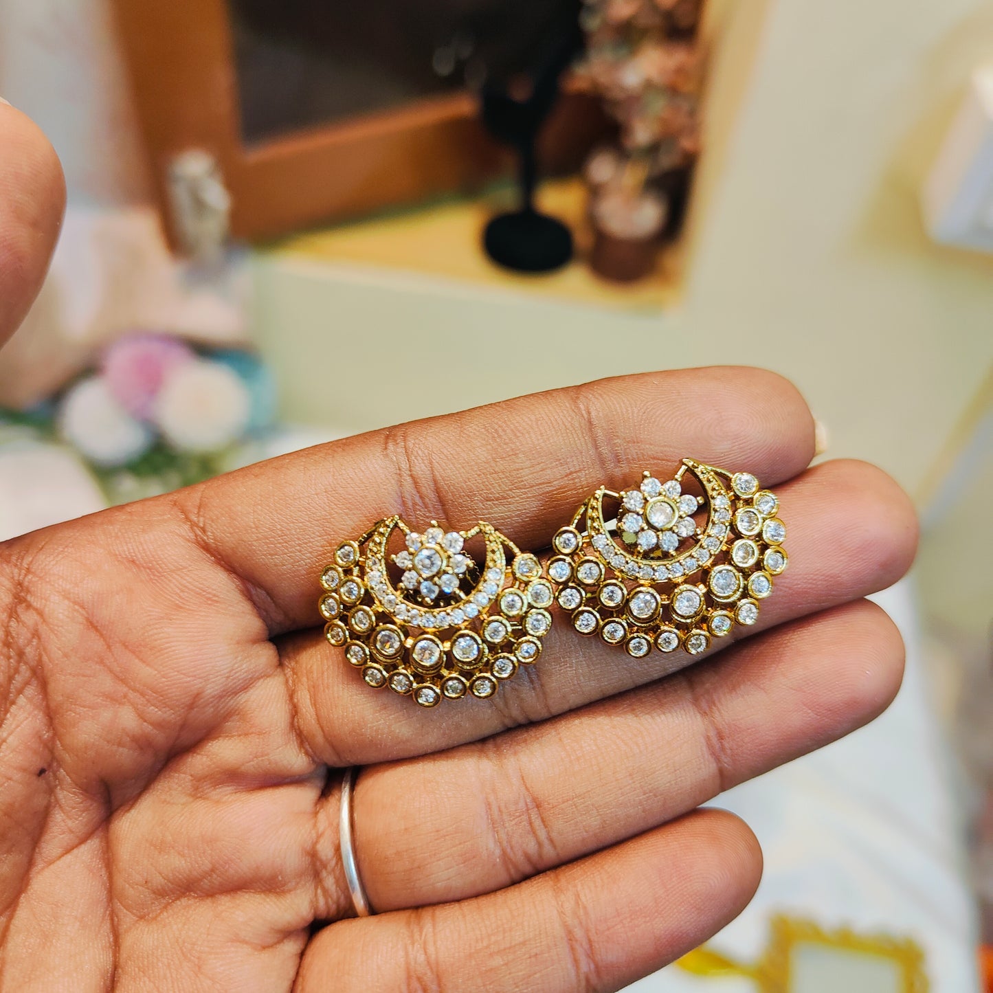 Crescent cz stud earrings