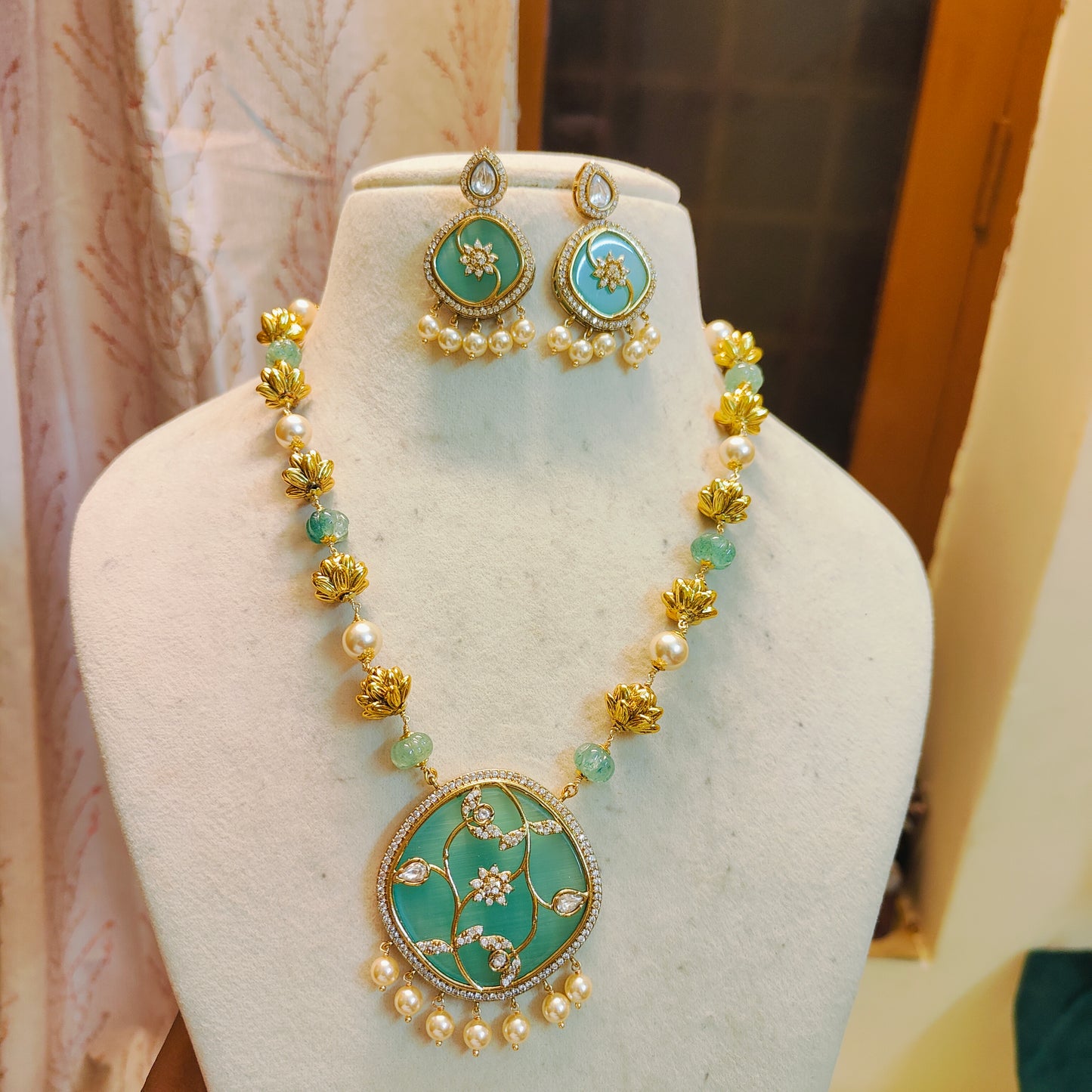 Statement nakshi beads chain with turquoise blue pendant