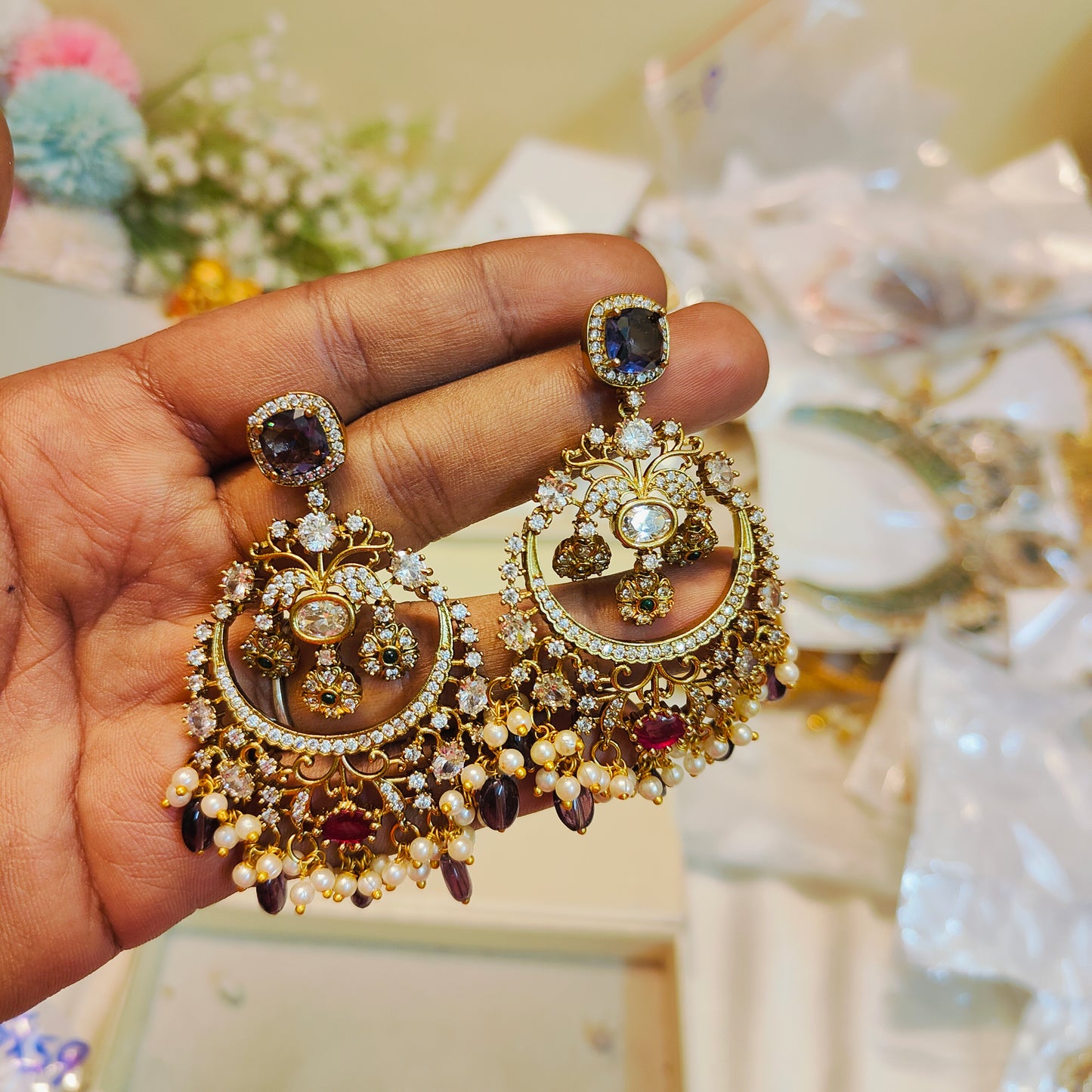 Royal Moissanite chandbali earrings