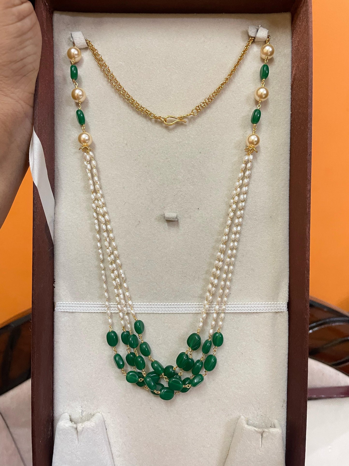 Elegant pearl green beads multi strand chain