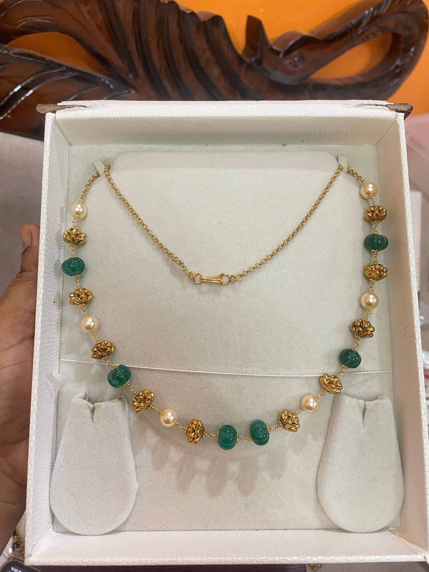 Floral accent green beads chain