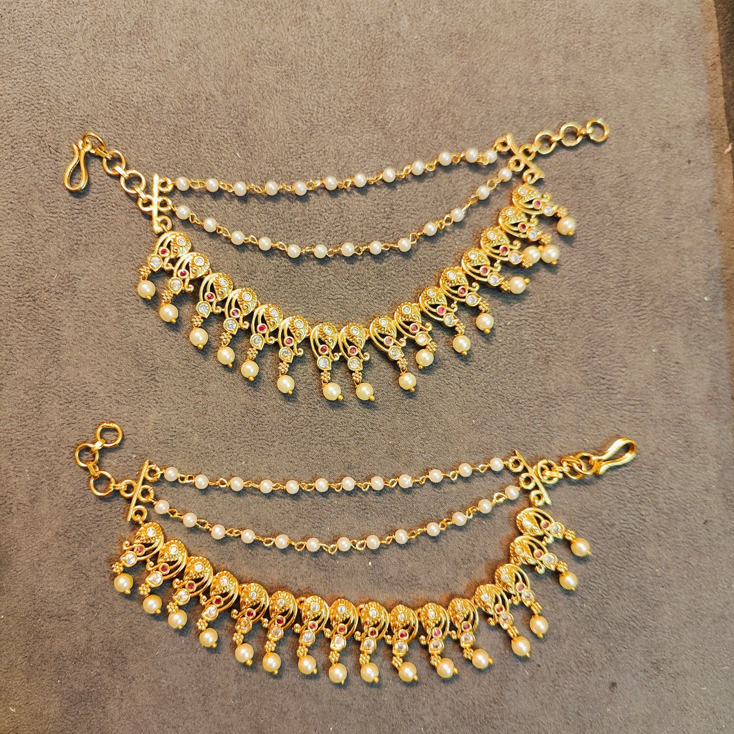 Gold antique finish pearl earchain