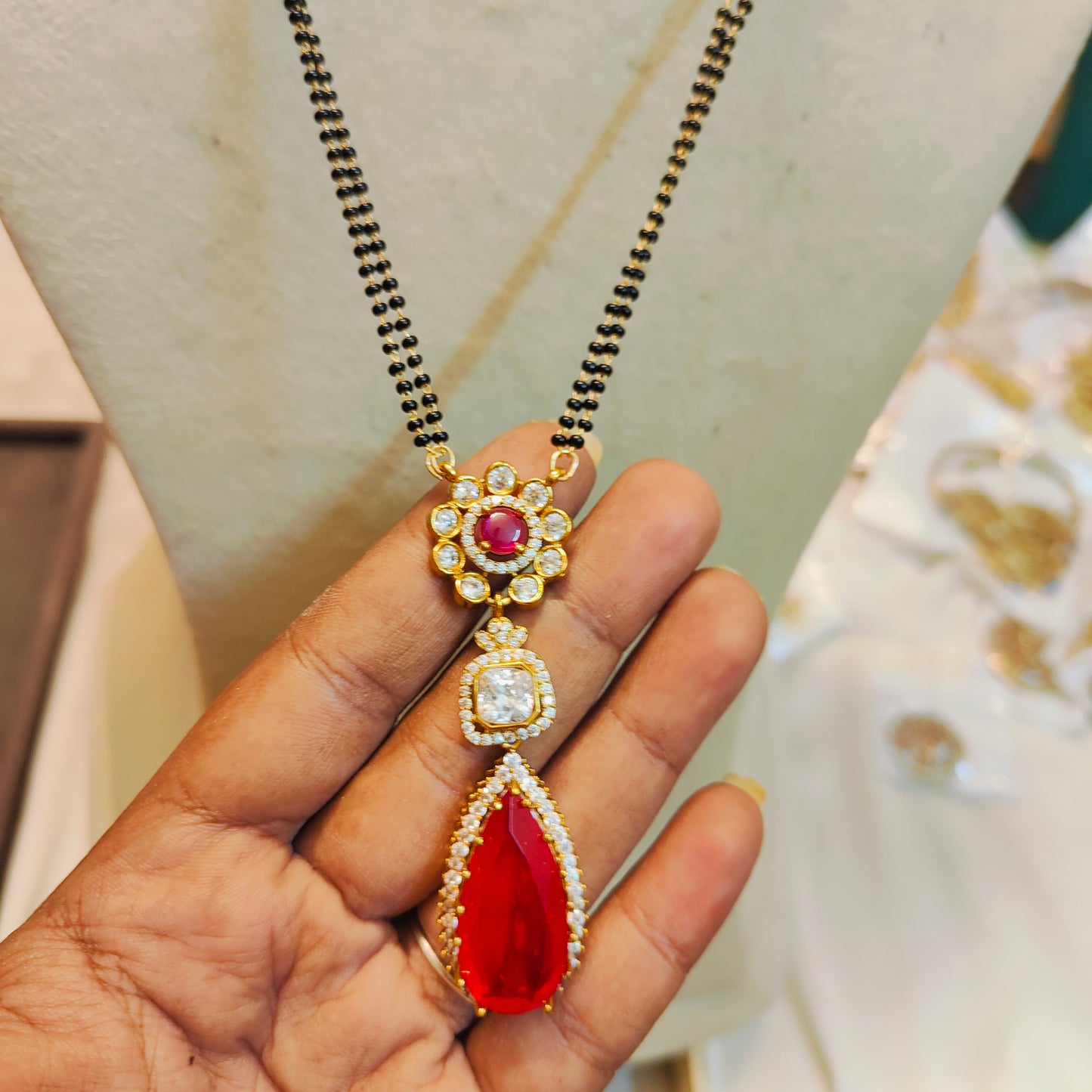 Elegant ruby diamond mangalsutra set