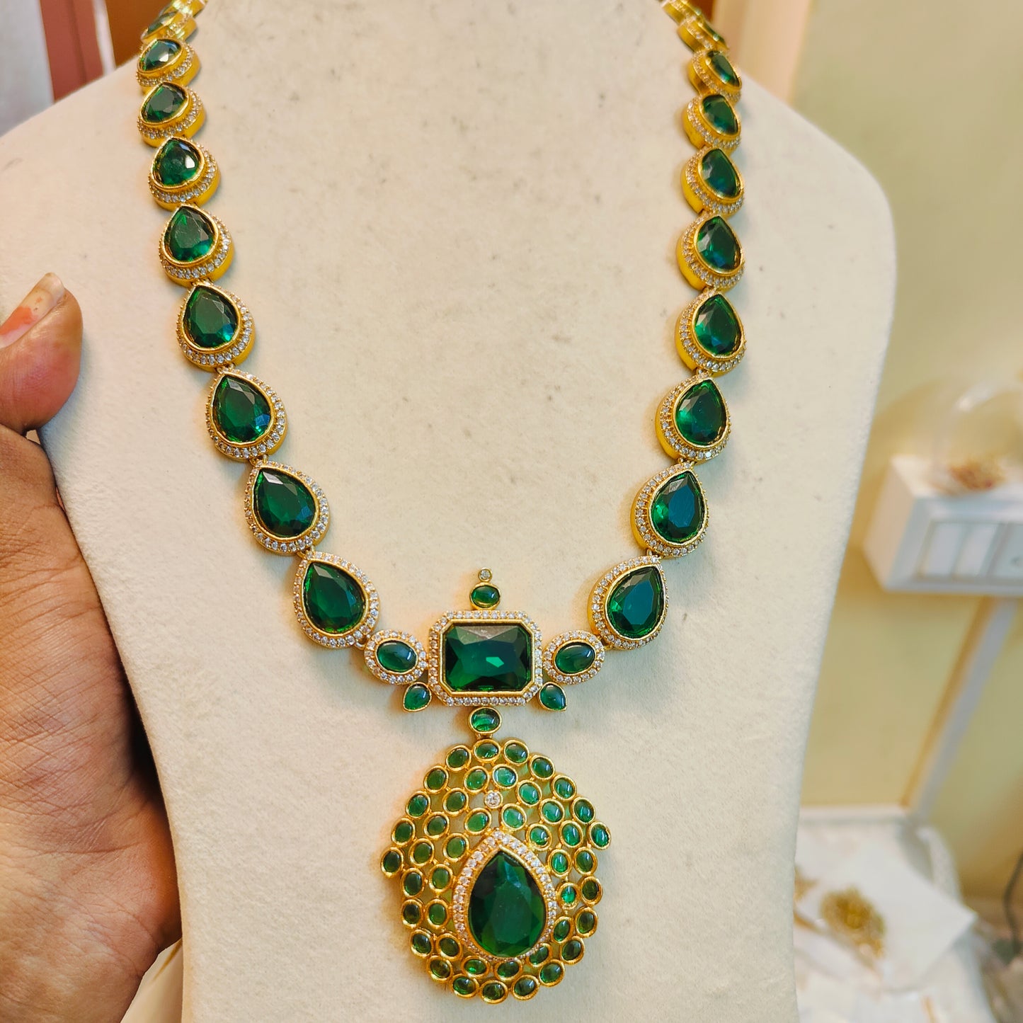 Celebrity inspired emerald teardrop haram