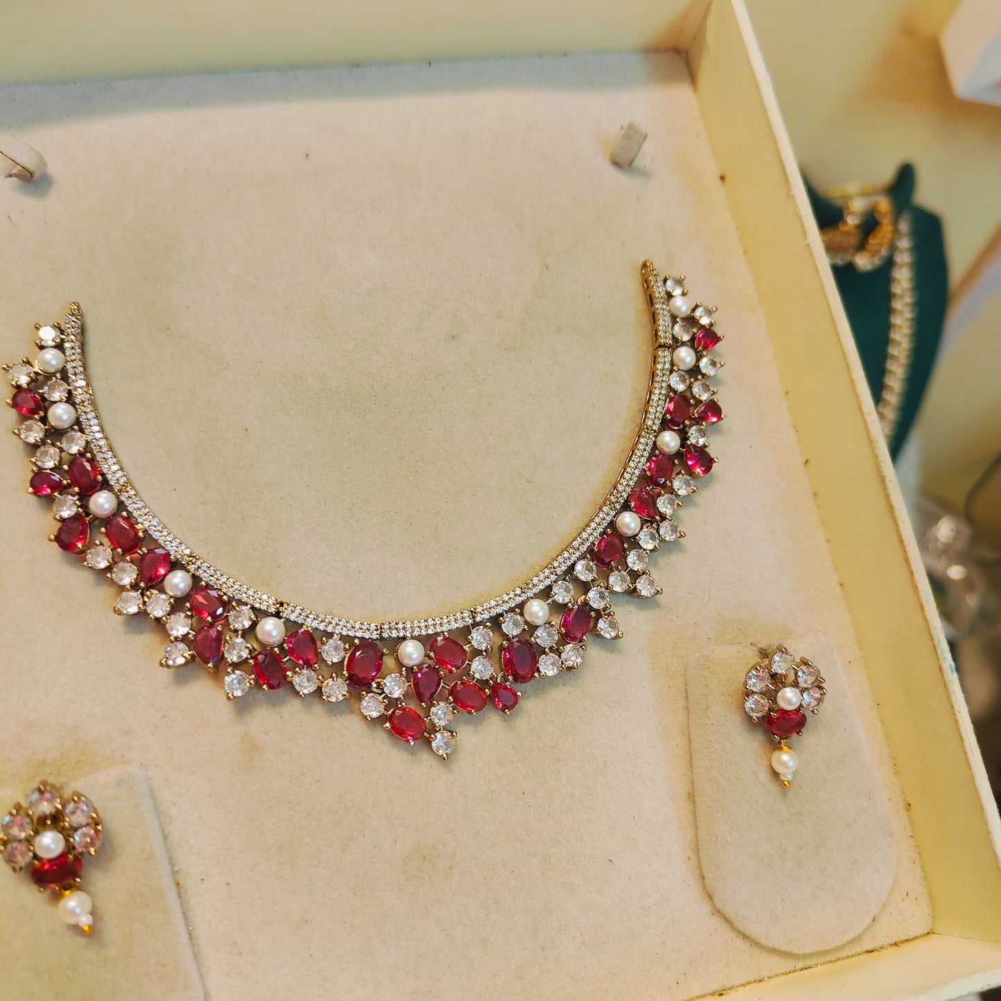 Elegant ruby diamond necklace set