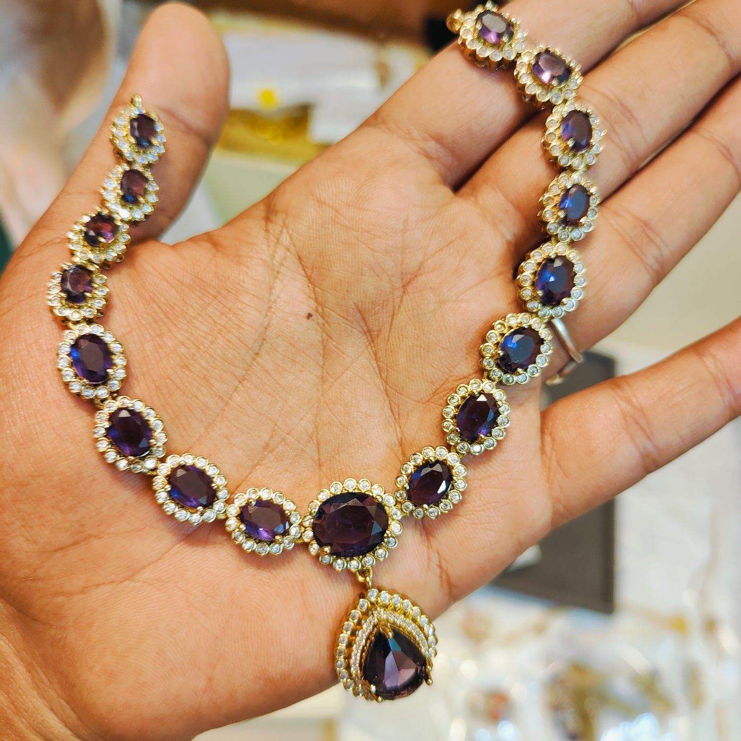 Royal purple teardrop necklace set