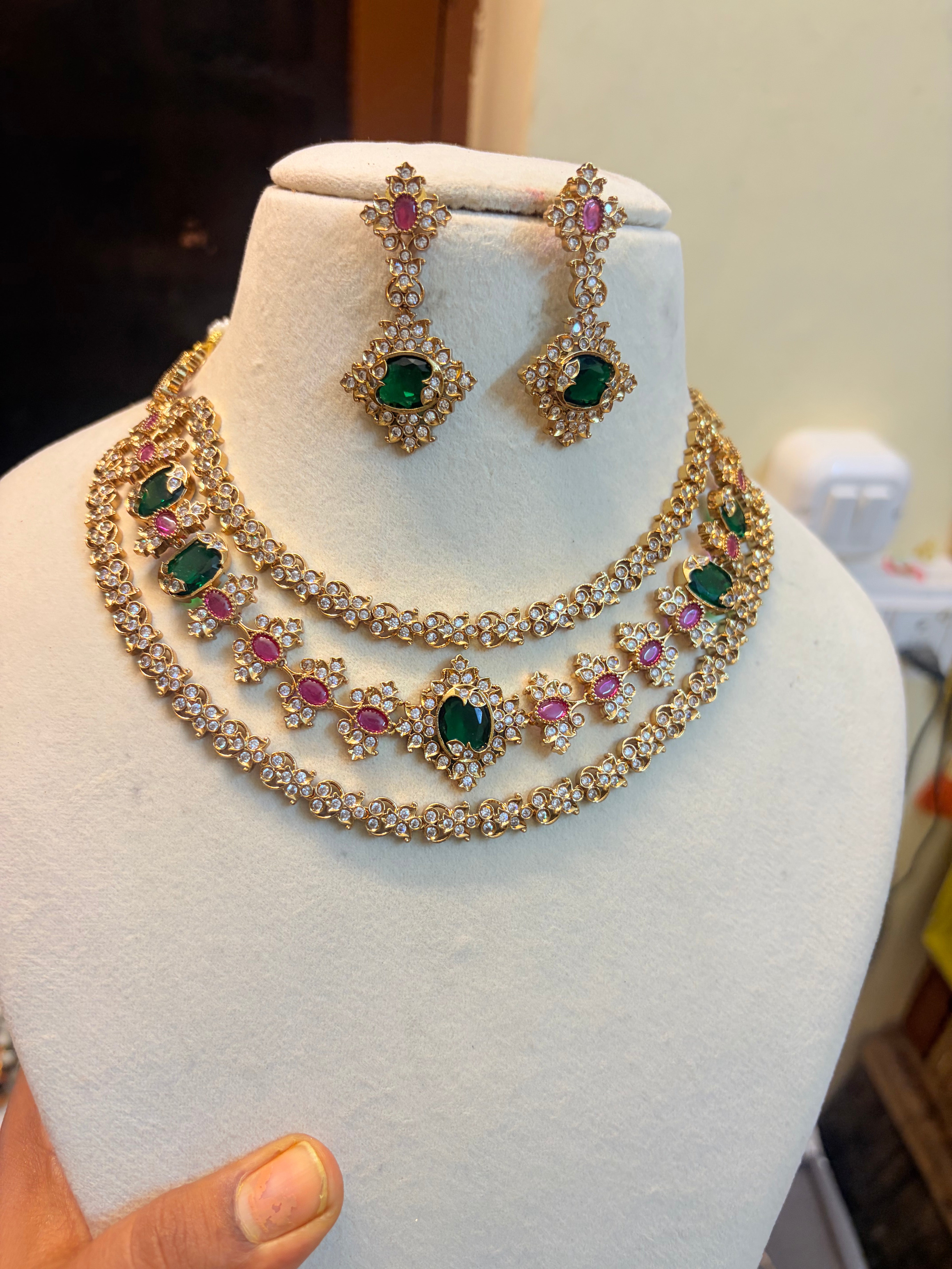 Polki style Ruby emerald layered necklace set