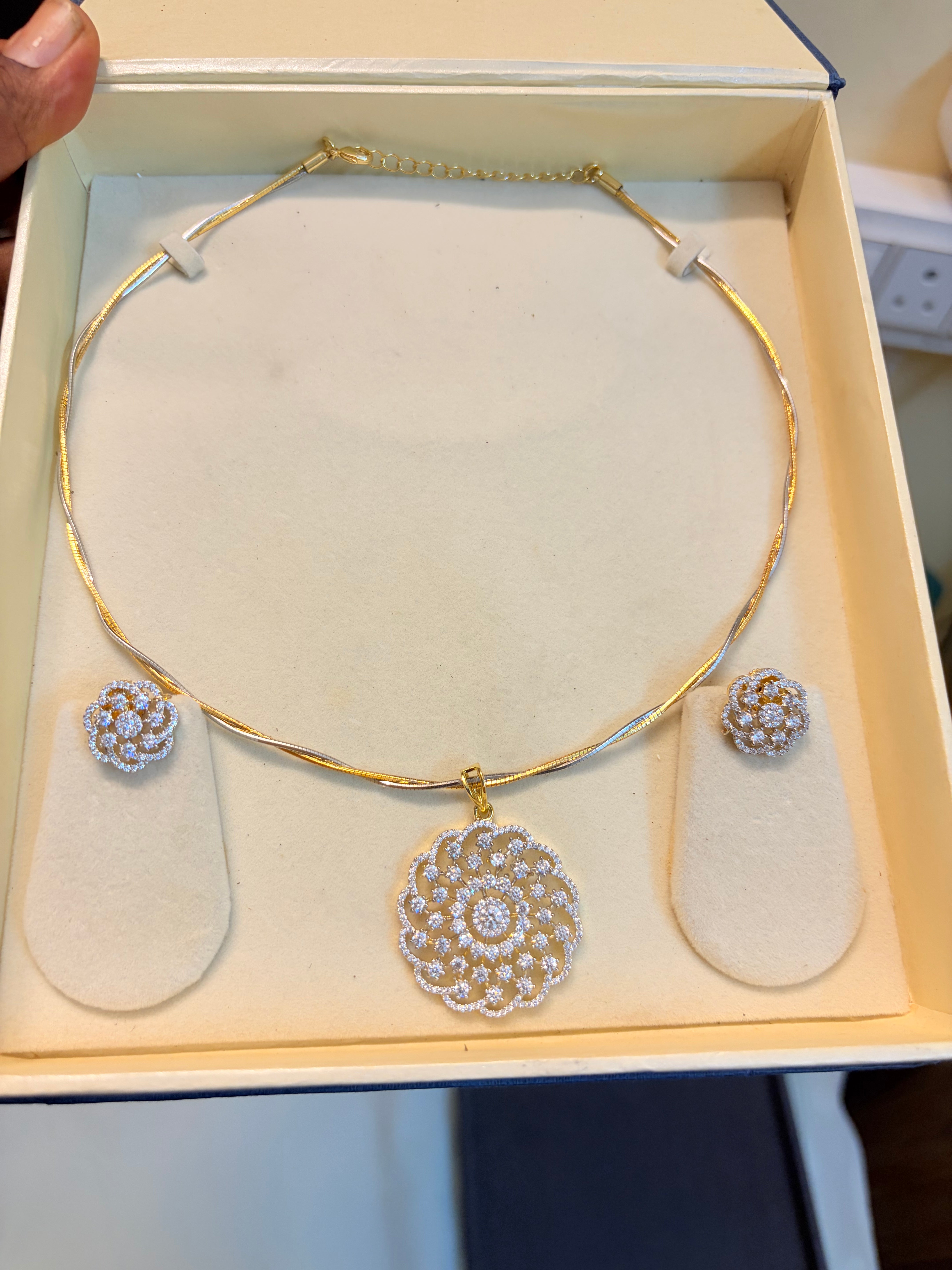 Diamond replica pendant set with Italian chain