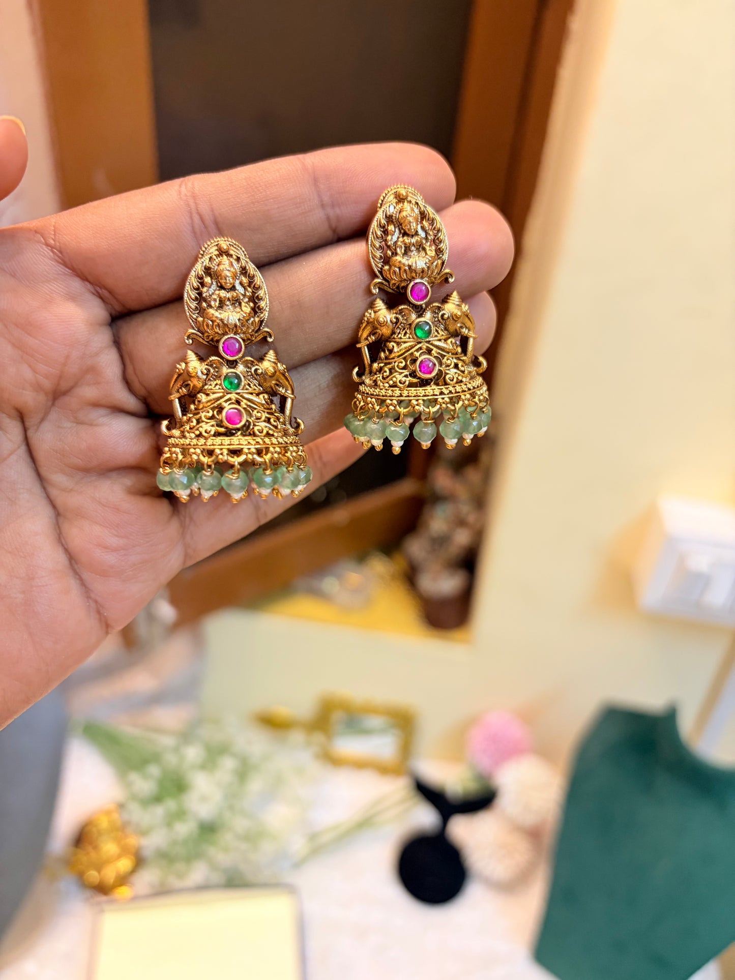 Gold antique Lakshmi Jhumka