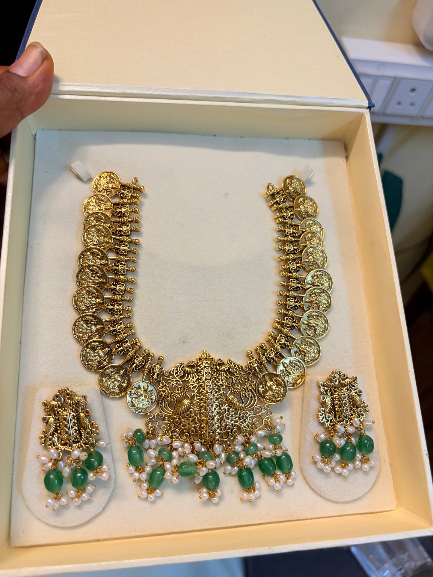 Gold antique finish Lakshmi coin necklace set