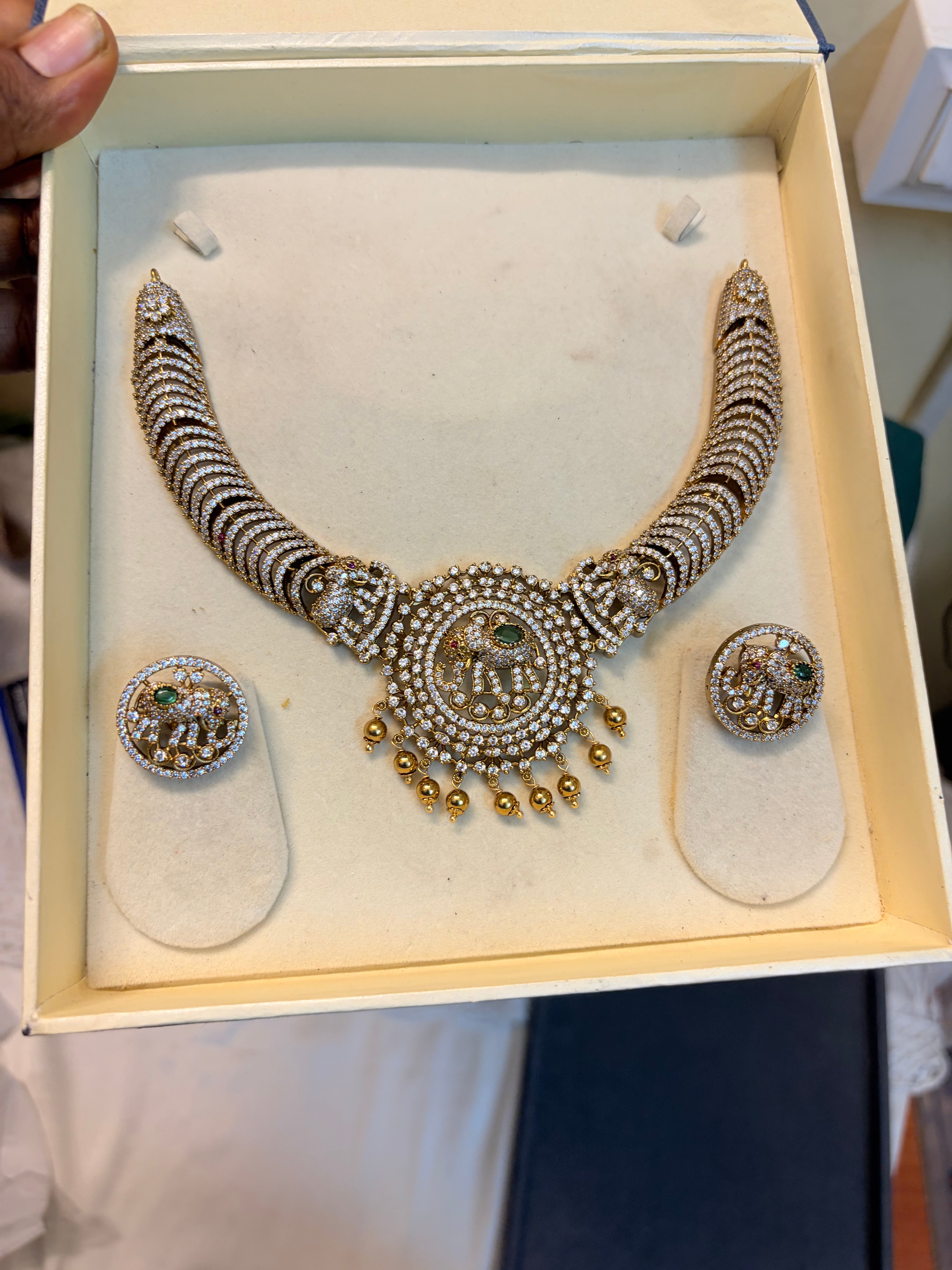 AD stones elephant motif jadau necklace set