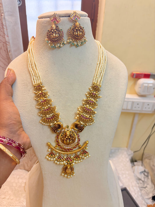Gold antique finish jadau pearl semiharam model 20 to 22 inches