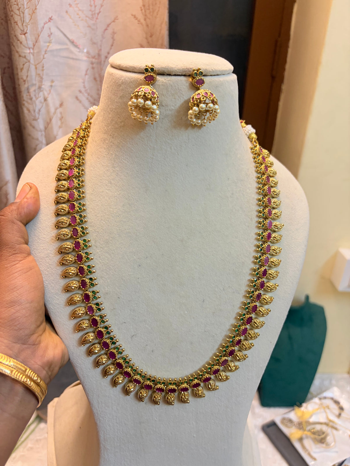 Mango AD stones Gold antique jadau haram