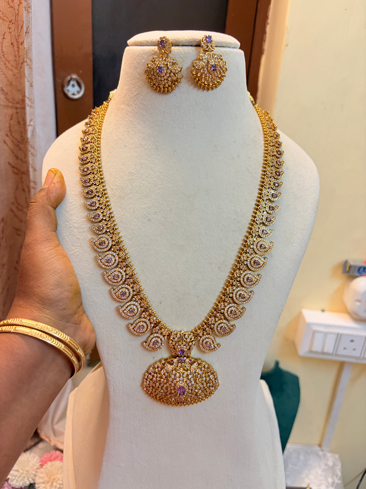 Diamond replica purple AD stones jadau haram