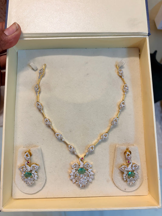 Gj polish peacock pendant necklace set