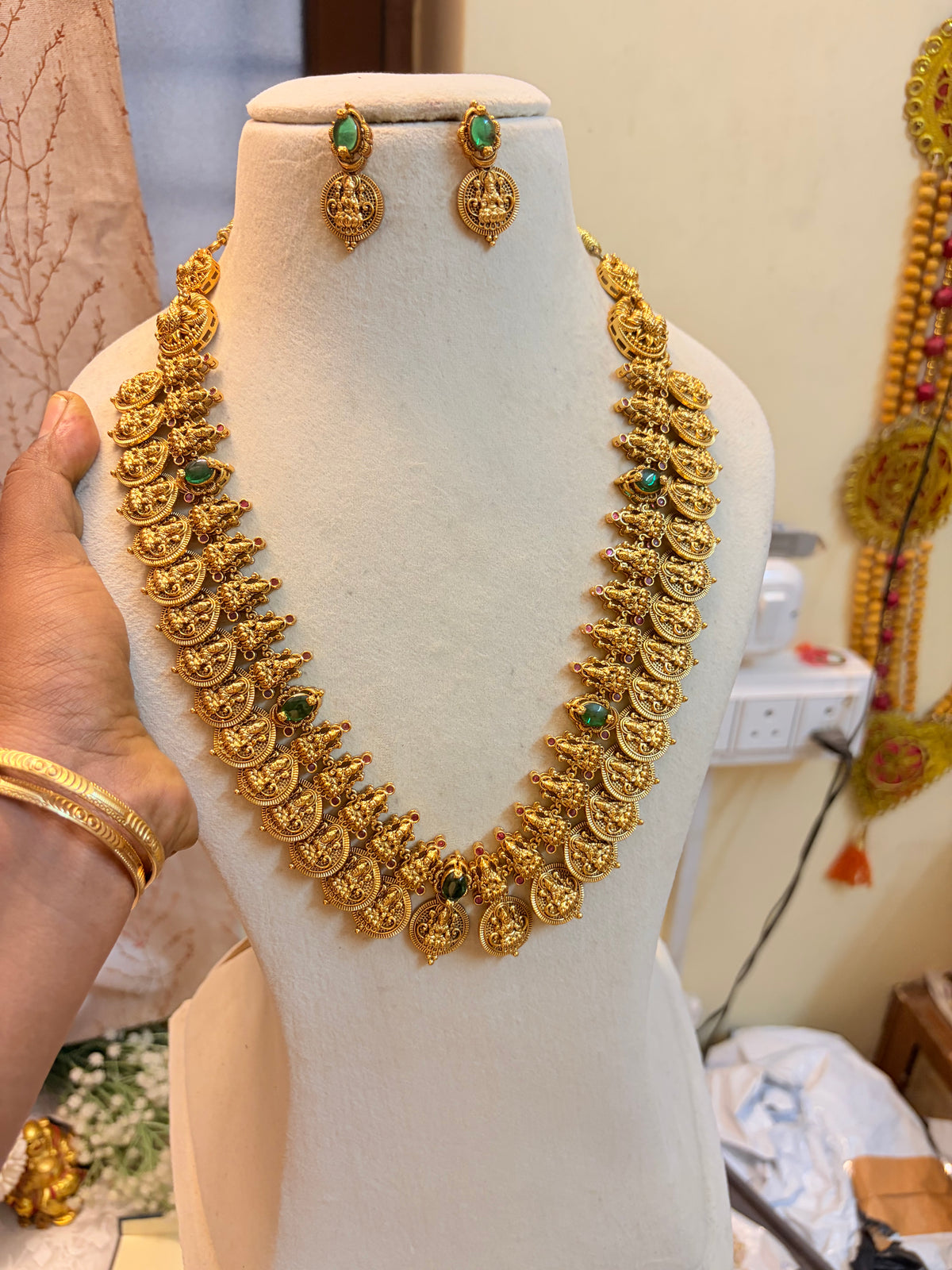 Gold antique finish Lakshmi coin haram