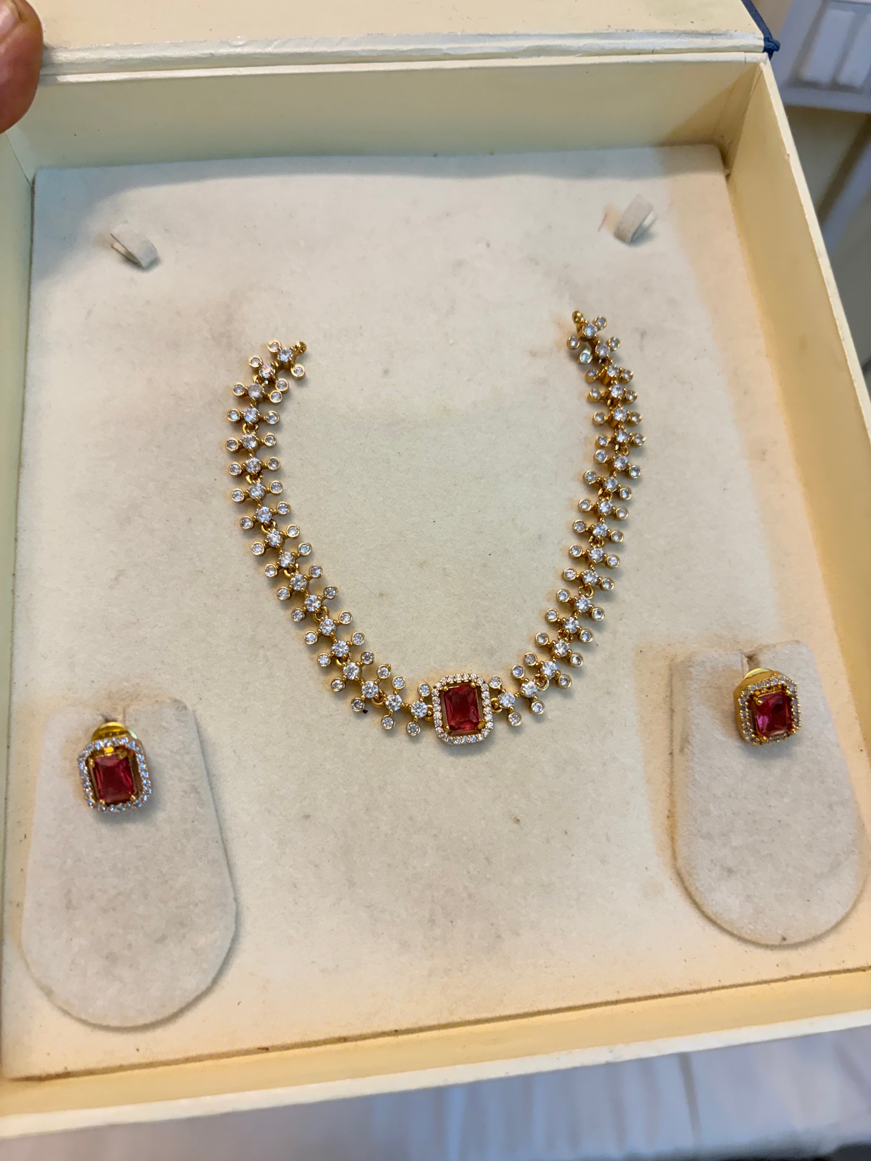 AD stones Ruby jadau necklace set premium quality