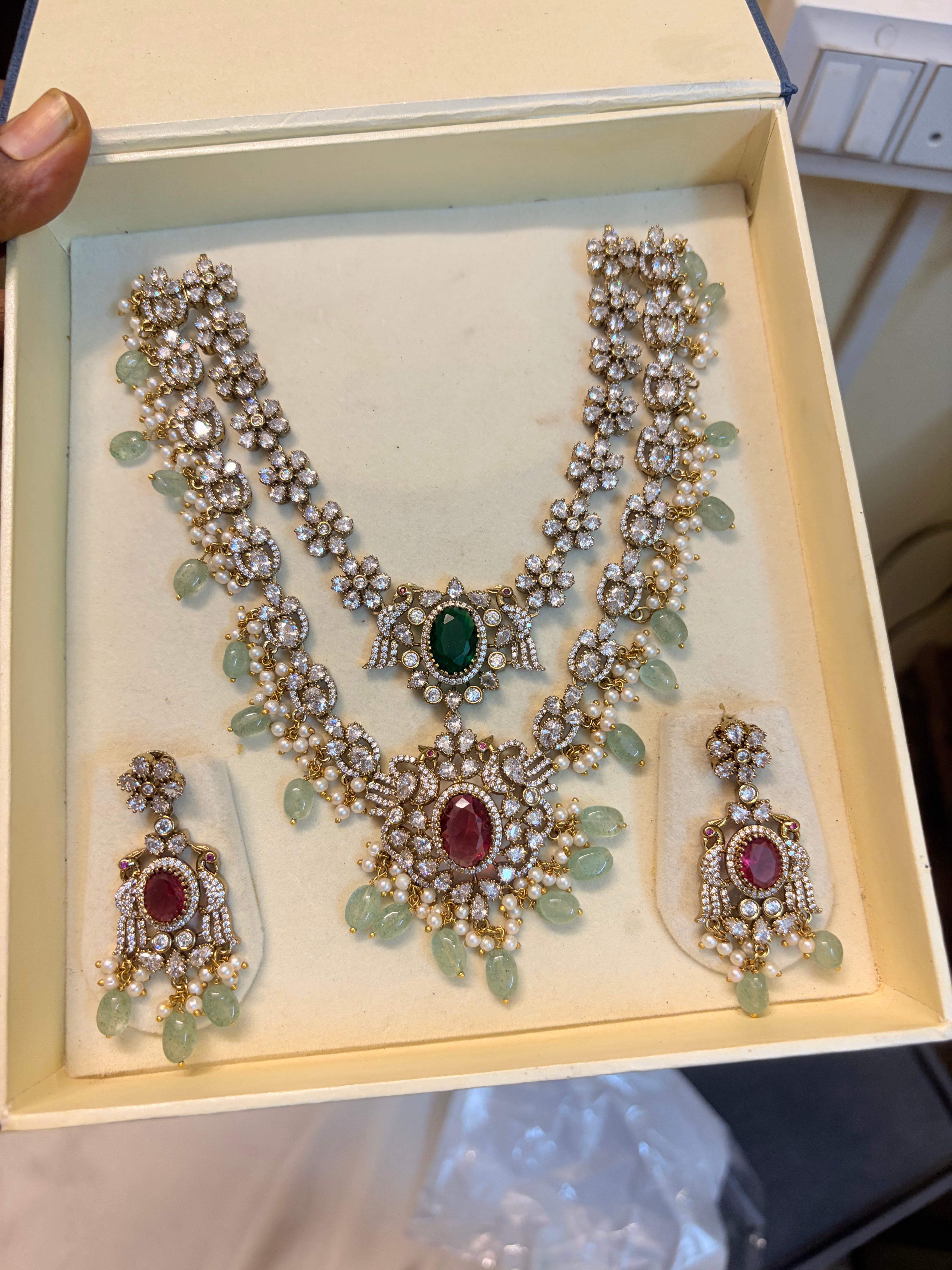 Luxury finish Moissanite jadau double layer necklace set