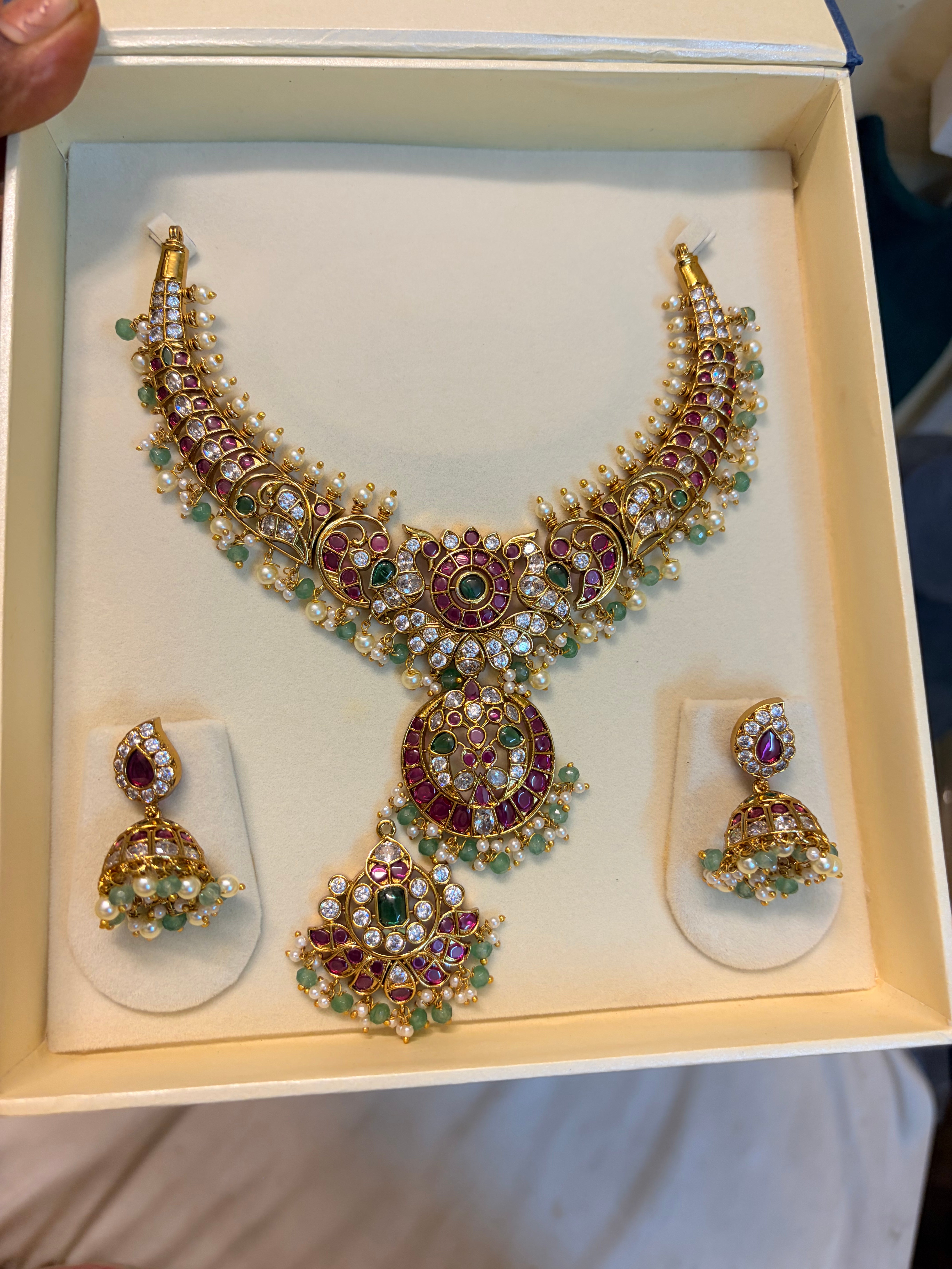 Real kemp stones jadau Kundan detachable necklace set