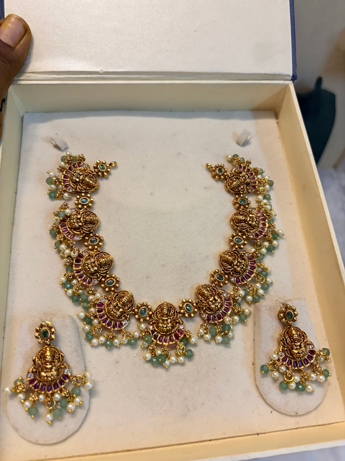 Traditional kemp stones jadau Lakshmi necklace set