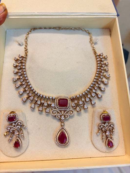 Ruby AD stones jadau necklace set