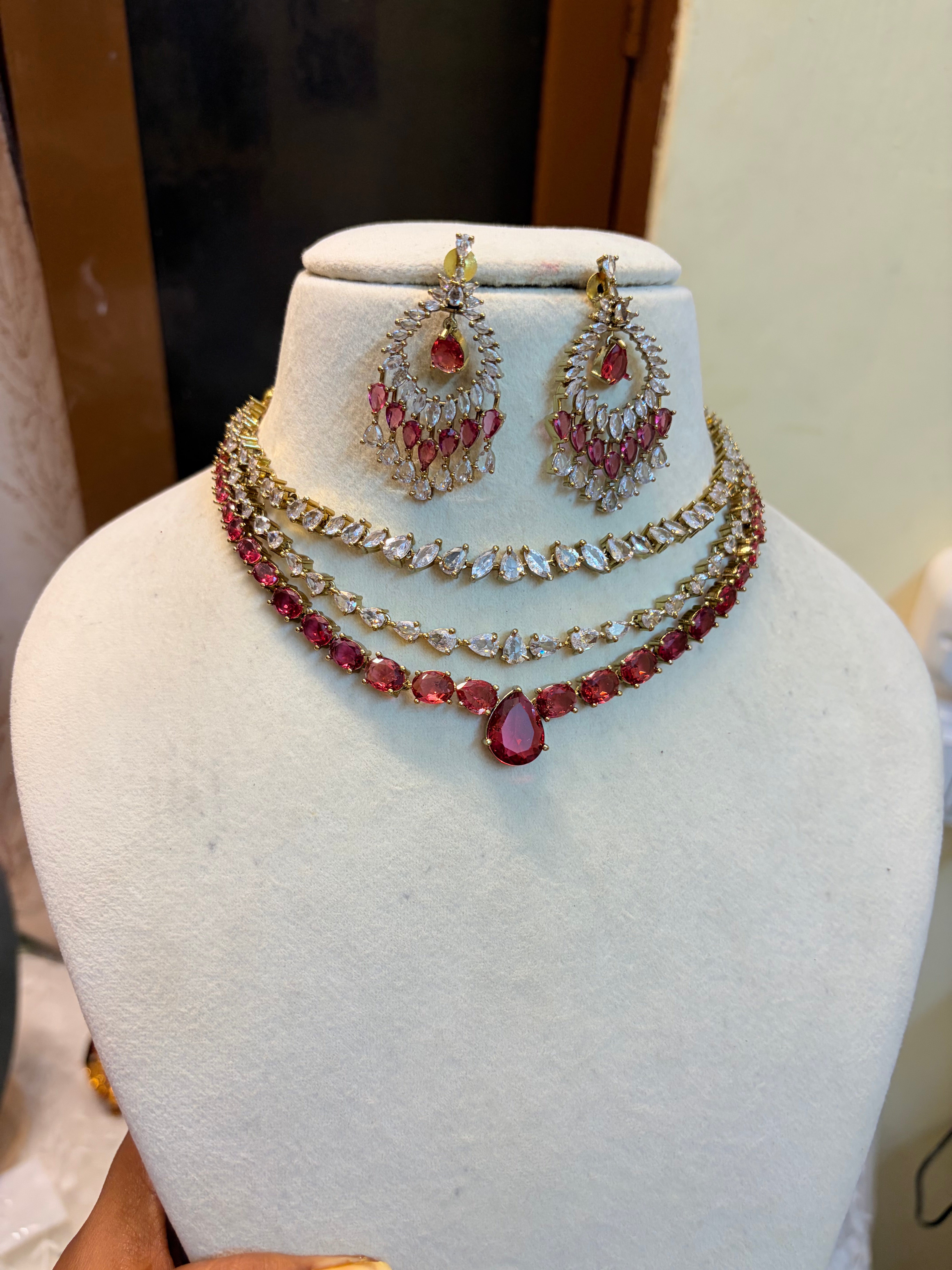 Ruby zirconium stones jadau three layer jadau set