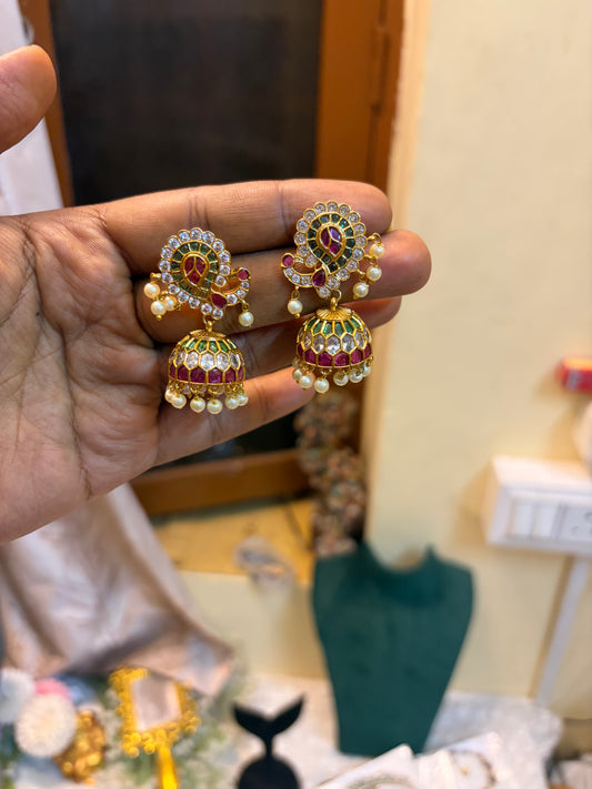 Peacock kemp stones Jhumka